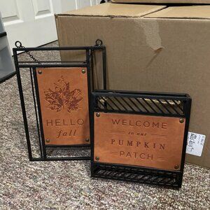 Metal & Faux Leather Fall Themed Wall Decor - Set of 2